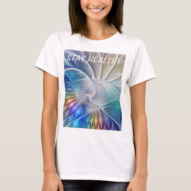 Camiseta Fantasia Floral, Abstrato Fractal Colorida (Frente)