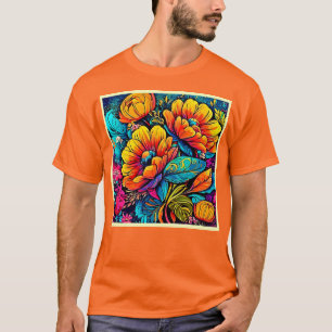 Camiseta Fantasia Floral Vibrante em Cores Negros