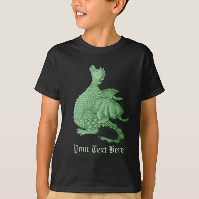 Camiseta fantasia mítica criatura doce dragão verde (Frente)