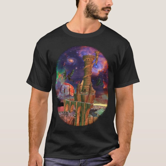 Camiseta Fantasia Mundo Ficha Ciência Dragão Luta (Frente)