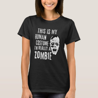 Camiseta Fantasia Preguiçosa de Rosto de Zumbi para Hallowe