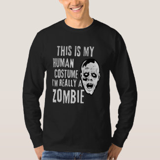 Camiseta Fantasia Preguiçosa de Rosto de Zumbi para Hallowe