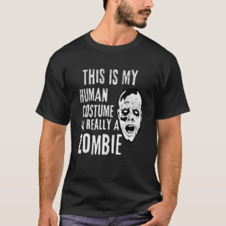 Camiseta Fantasia Preguiçosa de Rosto de Zumbi para Hallowe