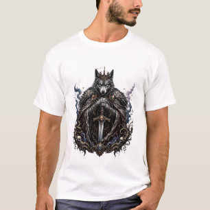 Camiseta Fantasia Sombria Rei Lobo Gráfico Gótico