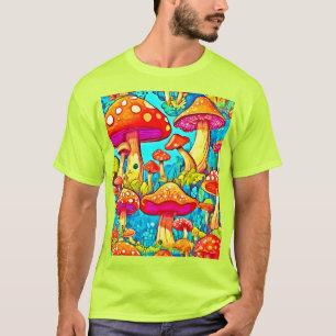 Camiseta Fantasias Coloridas de Fungos de Cartoon