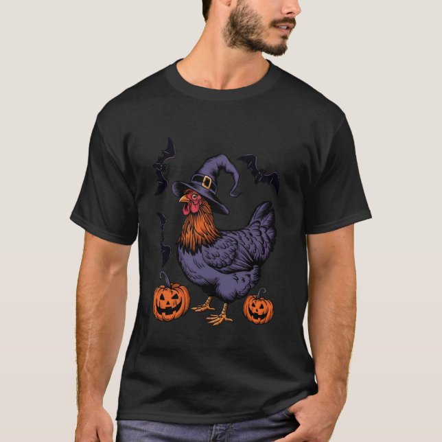 Camiseta Fantasias de Bruxa do Morcego de Abóbora Frango Ha (Frente)