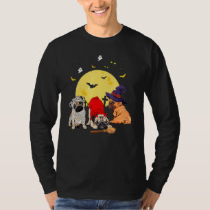 Camiseta Fantasias de Cão Pug de Halloween Múmia Bruxa Demô
