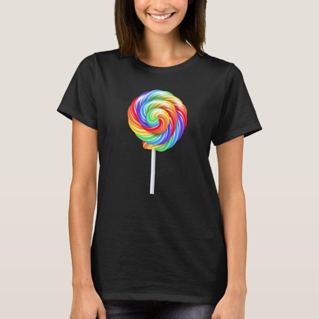 Camiseta Fantasias de Doces Pirulito Arco-íris Halloween (Frente)