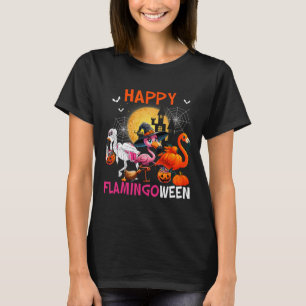 Camiseta Fantasias de Flamingo Rosa de Halloween Esqueleto