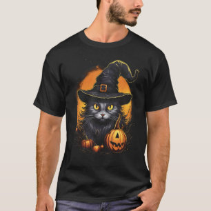 Camiseta Fantasias de Gato Preto do Dia das Bruxas Chapéu d
