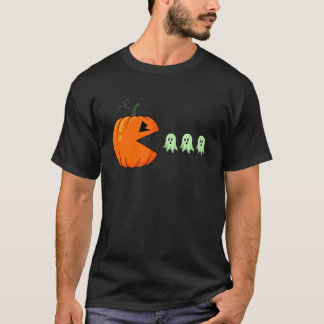 Camiseta Fantasias de Halloween de Abóbora Comendo Fantasma