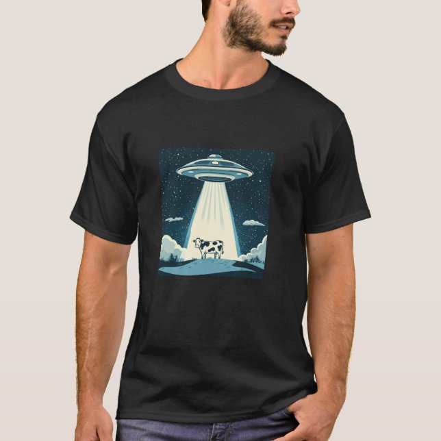 Camiseta Fantasioso Disfarce de Vaca Levada por OVNI para A (Frente)