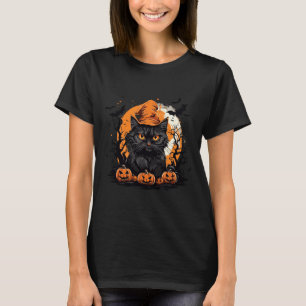 Camiseta Fantasioso Traje de Gato de Halloween Gato Abóbora