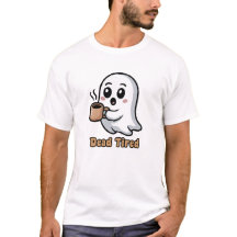 Fantasma Adorável Cansado Segurando Caneca de Café