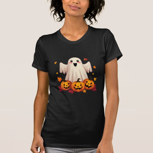 Camiseta Fantasma Adorável do Halloween com Pumpkins (Frente)
