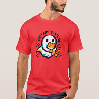 Camiseta Fantasma Amigável e Gato Caprichoso de Halloween