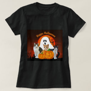 Camiseta Fantasma Assustador de Halloween e Gatos no Cemité