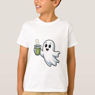 Camiseta Fantasma Assustador de Halloween Segurando Matcha