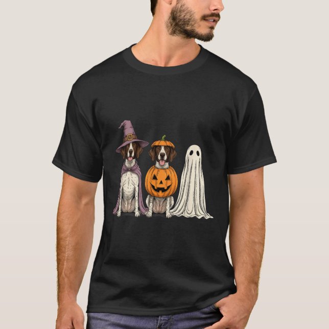 Camiseta Fantasma Assustador Inglês Pointer Abóbora Cachorr (Frente)