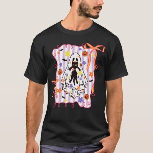 Camiseta Fantasma Assustador Segurando Gato Coquete Floral 