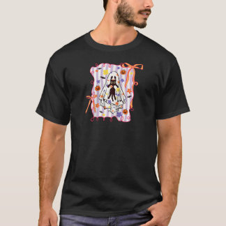 Camiseta Fantasma Assustador Segurando Gato Coquete Floral