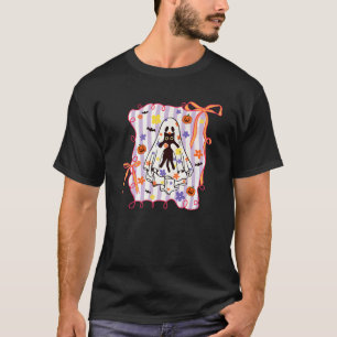 Camiseta Fantasma Assustador Segurando Gato Coquete Floral