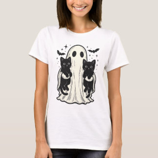 Camiseta Fantasma Bonita com o Dia das Bruxas de Gato Preto