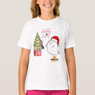 Camiseta Fantasma Bonita com Santa Hat e Árvore de Natal -