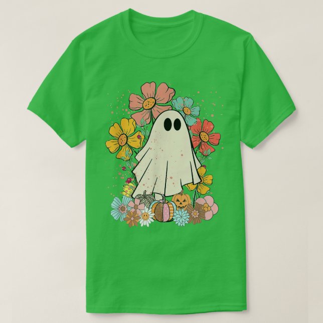 Camiseta Fantasma Bonita De Halloween Com Belo Jardim 374 (Frente do Design)