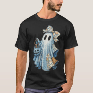 Camiseta Fantasma Bonita Denim Com Aesthet De Halloween De 