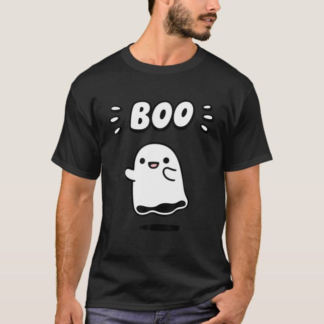 Camiseta Fantasma Bonita Dizendo Boo Ghost Girl Engraçado H (Frente)