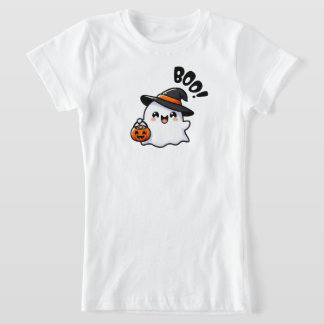 Camiseta Fantasma Bonita do Halloween com Chapéu das Bruxas