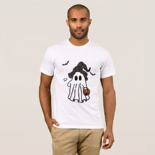 Camiseta Fantasma Bonita do Halloween com Chapéu de Bruxas