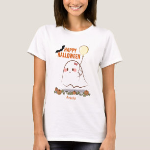 Camiseta Fantasma Bonita do Halloween Segurando Nome da Gar