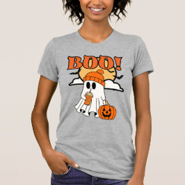 Camiseta Fantasma Bonita do Halloween Sipando em uma Latte 