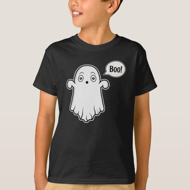 Camiseta Fantasma Bonita E Bolha De Discurso Dizendo Boo Ha (Frente)