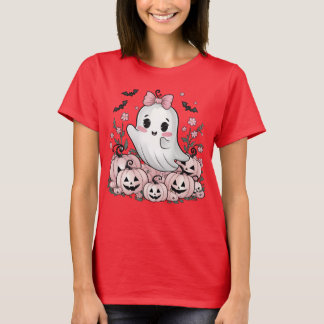 Camiseta Fantasma Bonita Halloween Kawaii Pumpkin & Bat Des