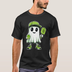 Camiseta Fantasma Bonita Jogando Pickleball Halloween Paddl