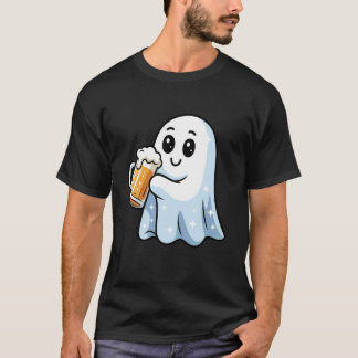 Camiseta Fantasma Bonito Bebendo Cerveja Halloween Meninos 
