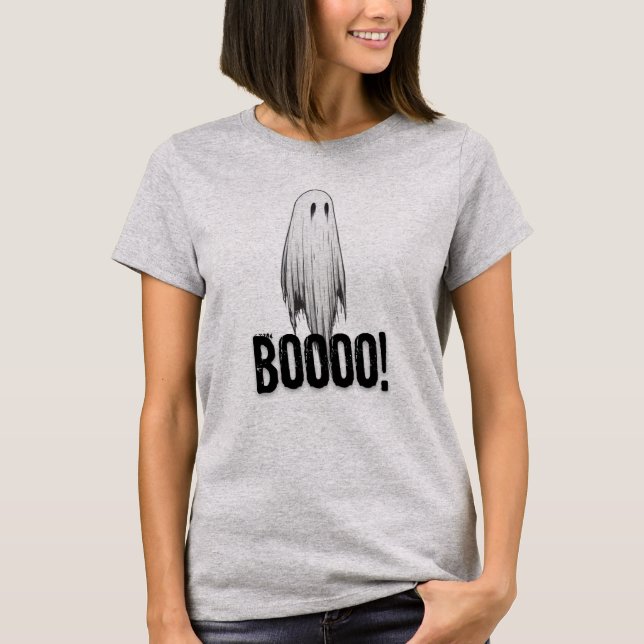 Camiseta Fantasma Bonito "Boooo"! Dia das Bruxas (Frente)