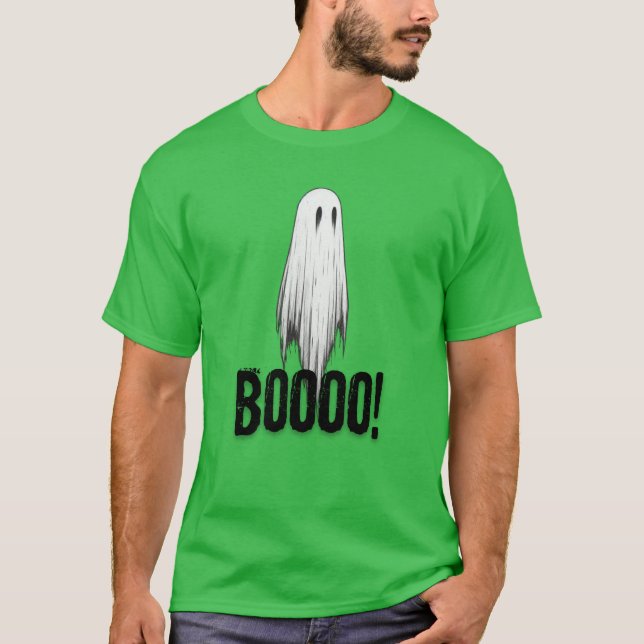 Camiseta Fantasma Bonito "Boooo"! Dia das Bruxas (Frente)