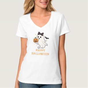 Camiseta Fantasma Bonito com Arco e Pumpkin Dia das Bruxa