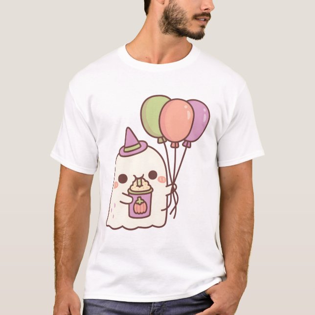 Camiseta Fantasma Bonito Com Bebendo De Balões - Pumpkin Sp (Frente)