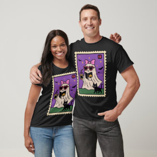 Camiseta Fantasma Bonito com Gato Preto