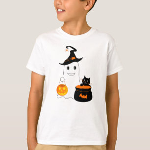 Camiseta Fantasma bonito com gato preto celebra o Dia do Di
