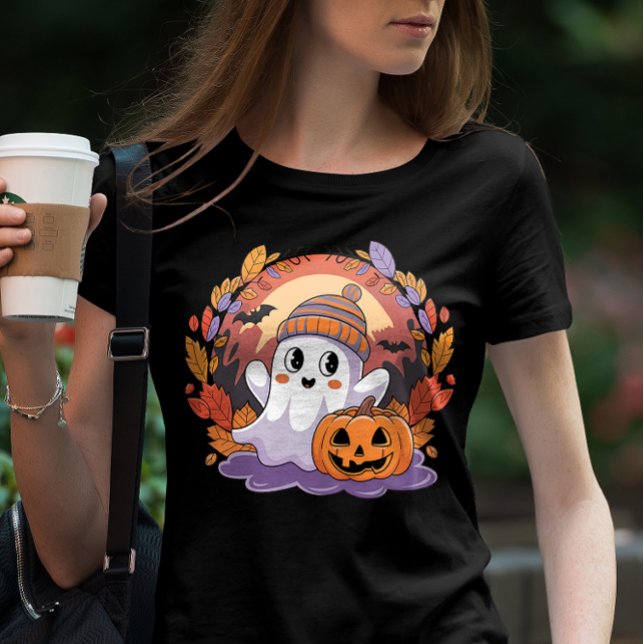 Camiseta Fantasma Bonito com o Feliz Halloween de Pumpkin (Criador carregado)