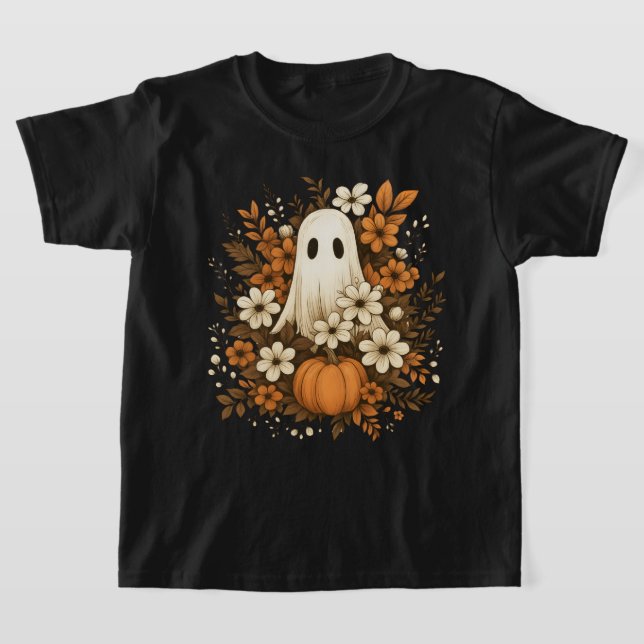 Camiseta Fantasma Bonito Com Pumpkin E Flores De Queda - Ha (Postura )