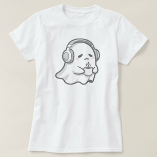 Camiseta Fantasma Bonito com Sono com Café   APENAS BRANCO
