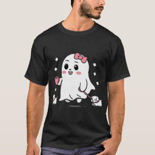Camiseta Fantasma Bonito de Halloween Cachorro Andando Casc