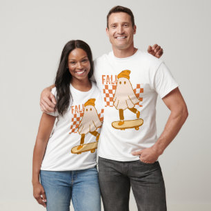 Camiseta Fantasma Bonito de Halloween Outono Retro